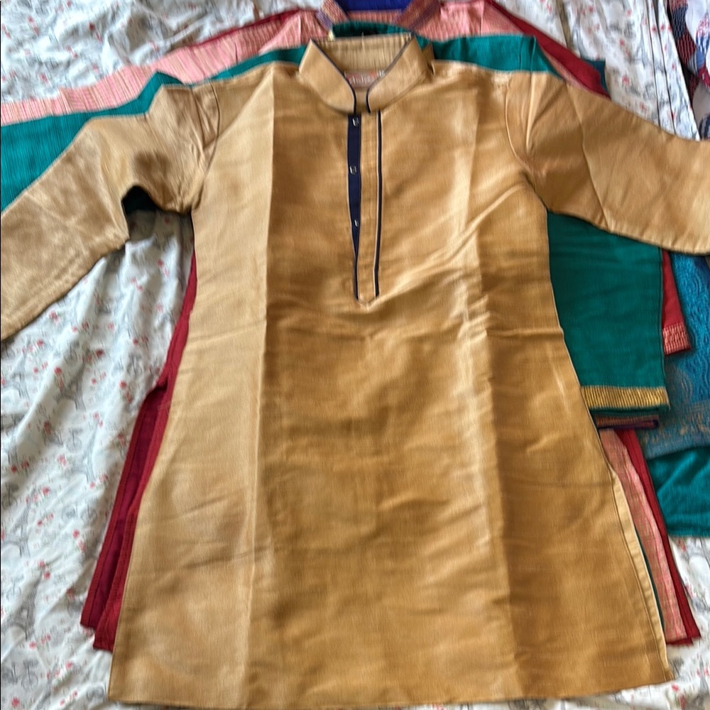 Golden Kurta with Blue Accents